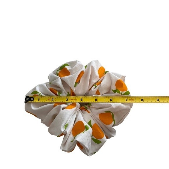 Hair Scrunchie. Multicolor. XL. Orange Fruit Print. Resortwear. Tropical. Cute. - Picture 7 of 9